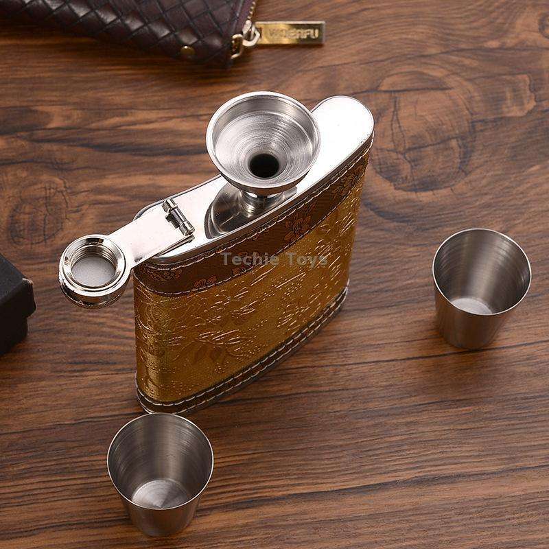 Portable Stainless Steel Hip Flask Set With Wine Glass Funnel, Style: 8OZ Old Jack Patch Core