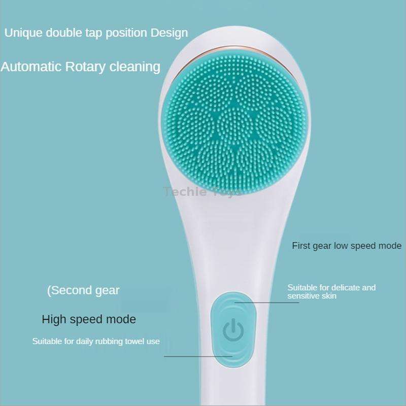 Electric Bath Massage Brush 4 In 1 Multi-Function Long-Handled Scrubbing Device(Pink)