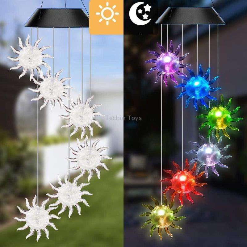 Outdoor Colorful LED Solar Wind Chime Light Garden Park Decorative Waterproof Light(Black Shell Sun)