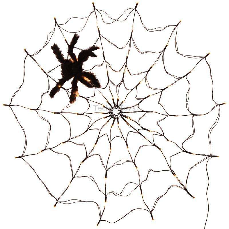 LED Spider Web Lamp with Remote Control Halloween Atmosphere Decoration Props, Power: Battery Box