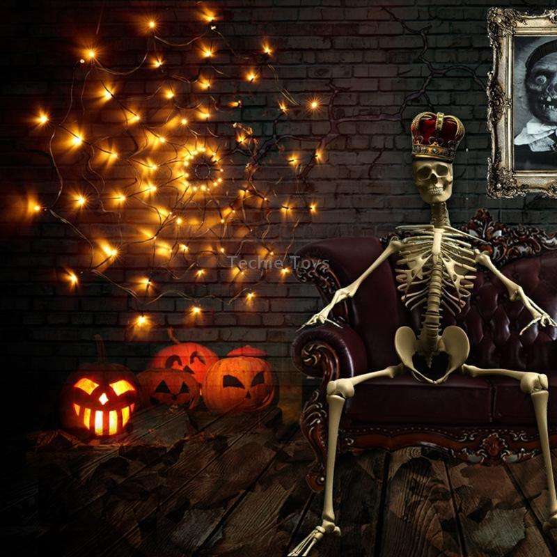 LED Spider Web Lamp with Remote Control Halloween Atmosphere Decoration Props, Power: Battery Box