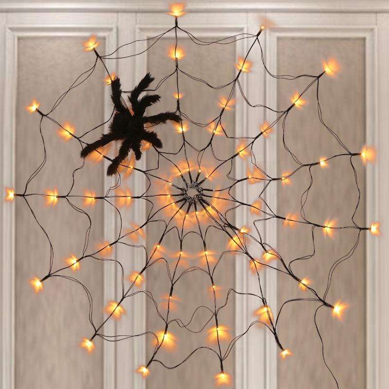 LED Spider Web Lamp with Remote Control Halloween Atmosphere Decoration Props, Power: Battery Box