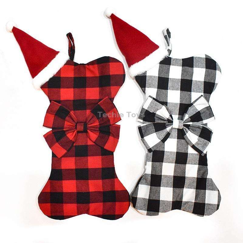 Home Christmas Decoration Pendant Children Candy Gift Bag(Black White Grid)
