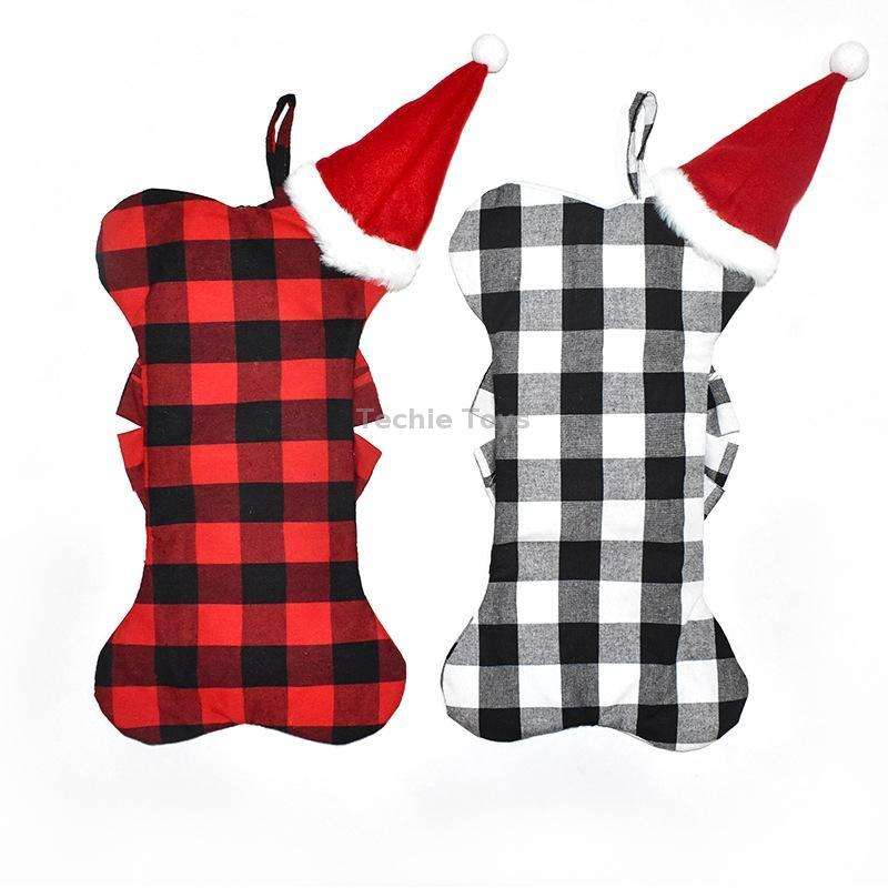 Home Christmas Decoration Pendant Children Candy Gift Bag(Black White Grid)