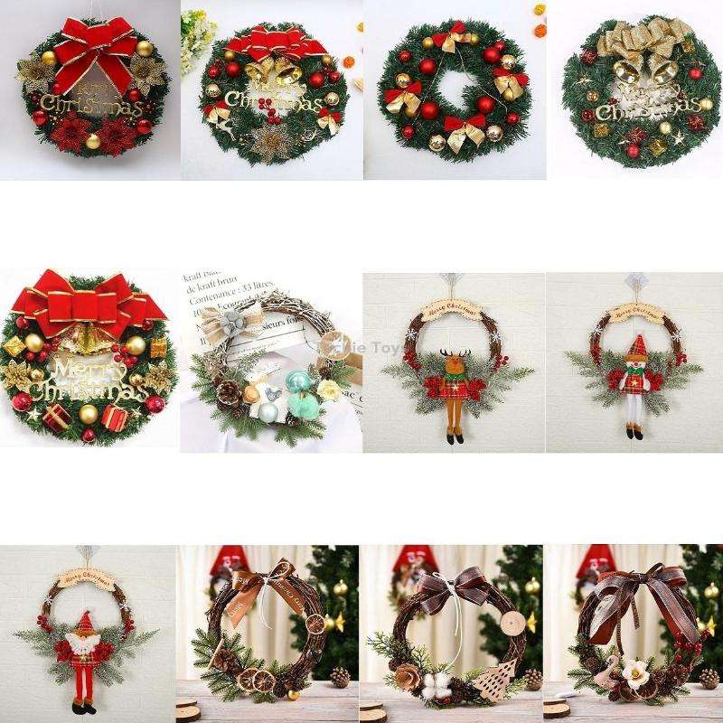 Christmas Decoration Wreath Garland Rattan Door Hanging, Specification: Double Clock