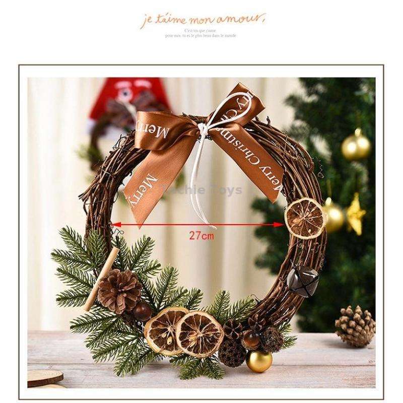 Christmas Decoration Wreath Garland Rattan Door Hanging, Specification: Double Clock