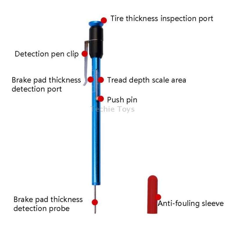Auto Repair 2 In 1 Testing Tool Brake Pad Thickness Test Pen Car Tire Treated Depth Test Instrument(