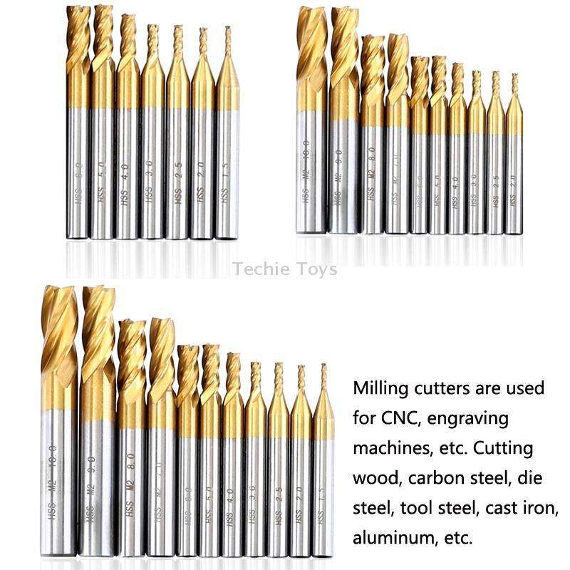 7 PCS/Set High-Speed Steel And Aluminum End Face Milling Cutter With Straight Shank Titanium-Plated
