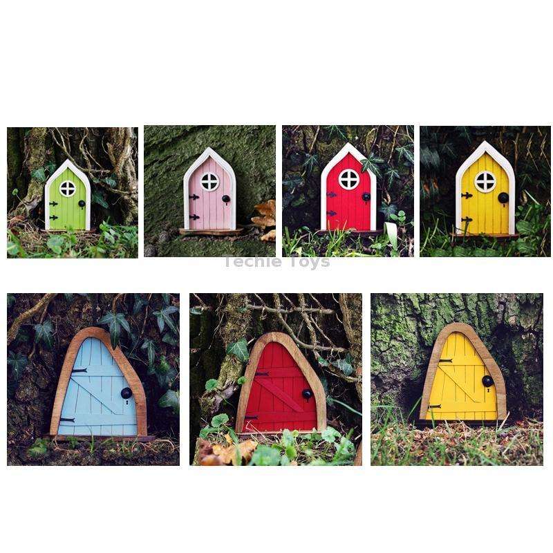 Courtyard Wooden Miniature Fairy Dwarf Door Tree Decoration(Oval Door (Blue))