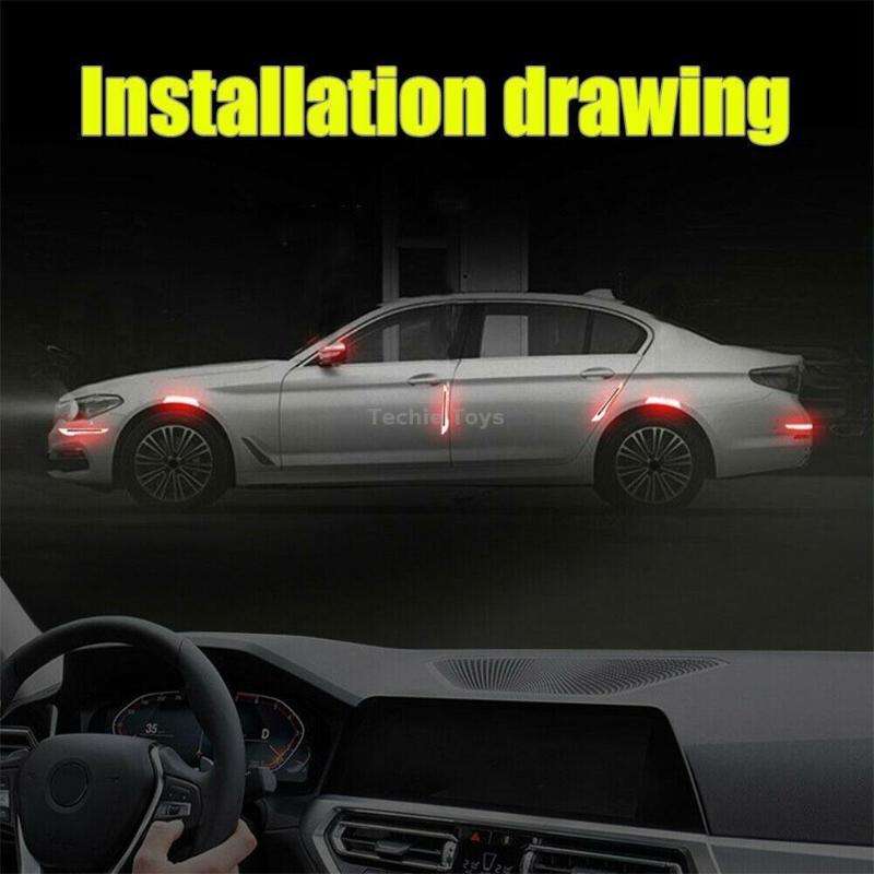 4 Sets Car Reflective Sticker Door Border Anti-Collision Strip Leaf Board Personality Rear View Mirr