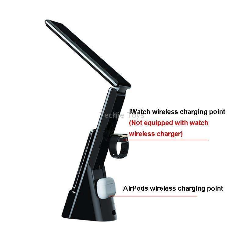 N61 3 in 1 Wireless Charger Folding Eye Protection Desk Lamp with Clock & Alarm Function(Black)
