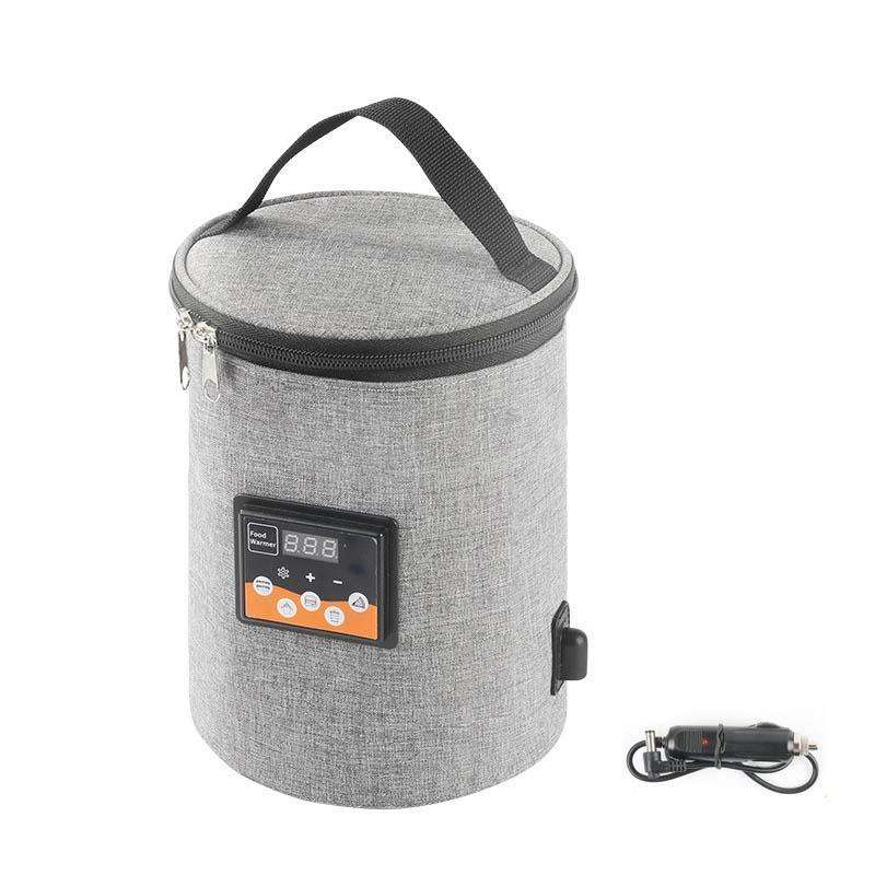 Car Outdoor Bottle Wipes Food Heating Warm Bag Temperature Adjustable Bottle Warmer(Round Gray)