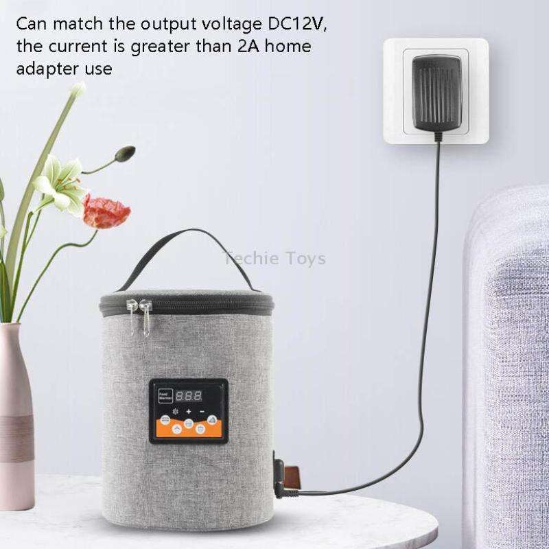 Car Outdoor Bottle Wipes Food Heating Warm Bag Temperature Adjustable Bottle Warmer(Round Gray)