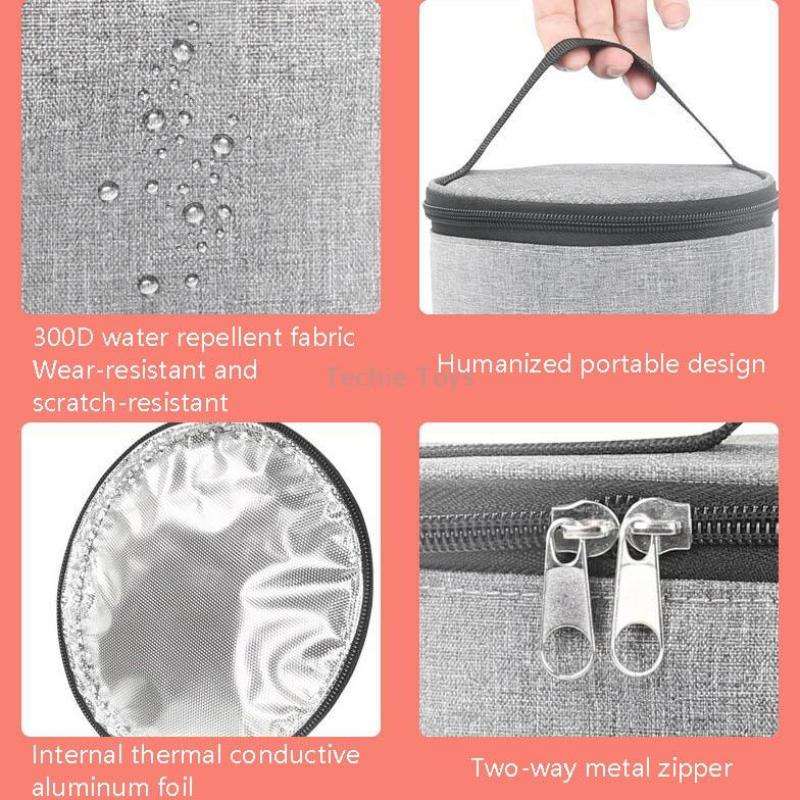 Car Outdoor Bottle Wipes Food Heating Warm Bag Temperature Adjustable Bottle Warmer(Round Gray)