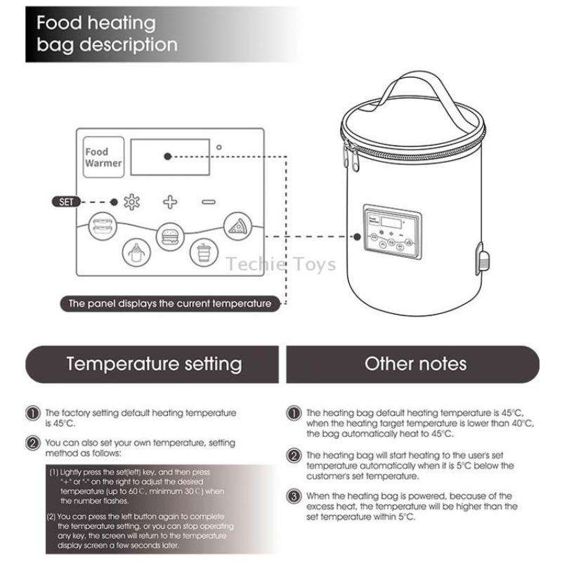 Car Outdoor Bottle Wipes Food Heating Warm Bag Temperature Adjustable Bottle Warmer(Round Gray)