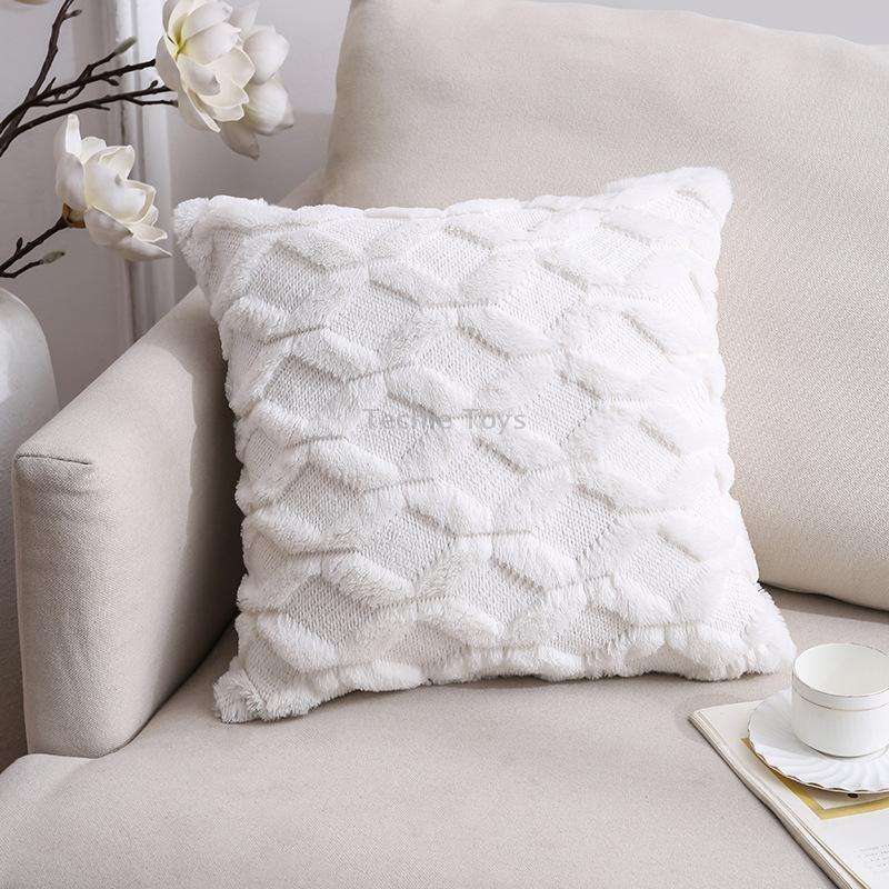Double-Sided Plush Pillow Home Sofa Cushion Pillowcase, Size: 45x45cm Without Core(White Riling)