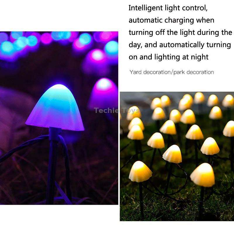5m 20 LEDs Solar Mushroom Lawn Light Outdoor Waterproof Garden Villa Landscape Decorative String Lig