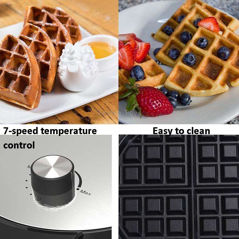 1000W Waffle Maker Breakfast Bread Maker Sandwich Maker Temperature Adjustable Electric Baking Pan(E