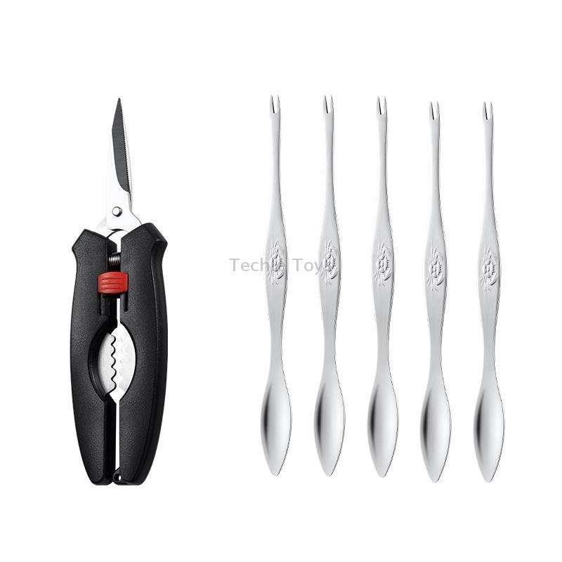 Crab Tool 304 Stainless Steel Crab Fork Crab Scissors Crab Needle,Style: 5 Fork 1 Knife