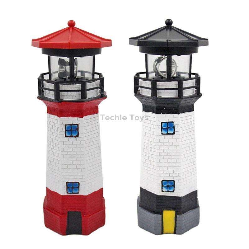 Outdoor Garden Decoration Solar Lighthouse Resin LED Revolving Light(Red White)