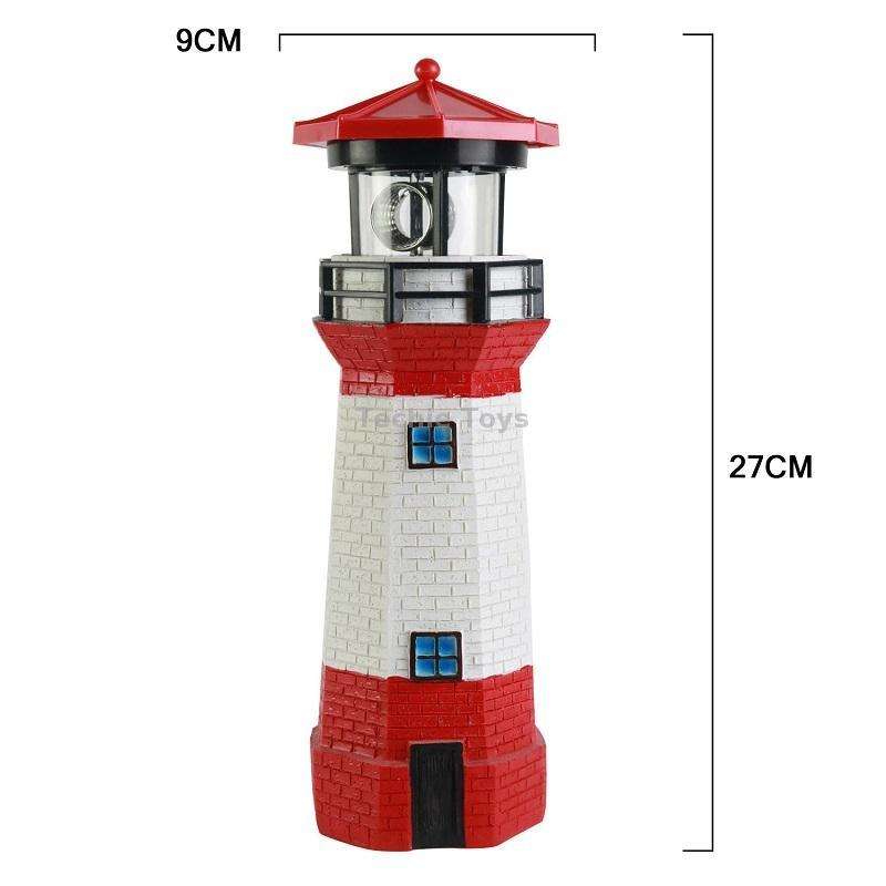 Outdoor Garden Decoration Solar Lighthouse Resin LED Revolving Light(Red White)