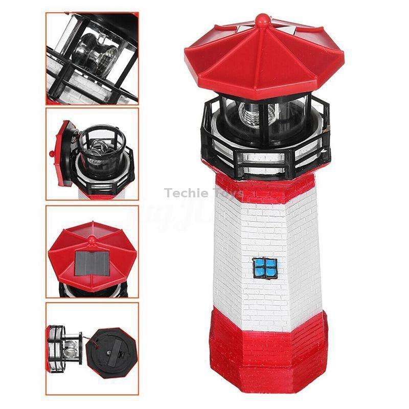 Outdoor Garden Decoration Solar Lighthouse Resin LED Revolving Light(Red White)