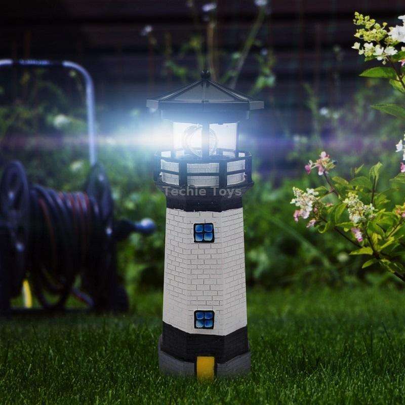 Outdoor Garden Decoration Solar Lighthouse Resin LED Revolving Light(Red White)