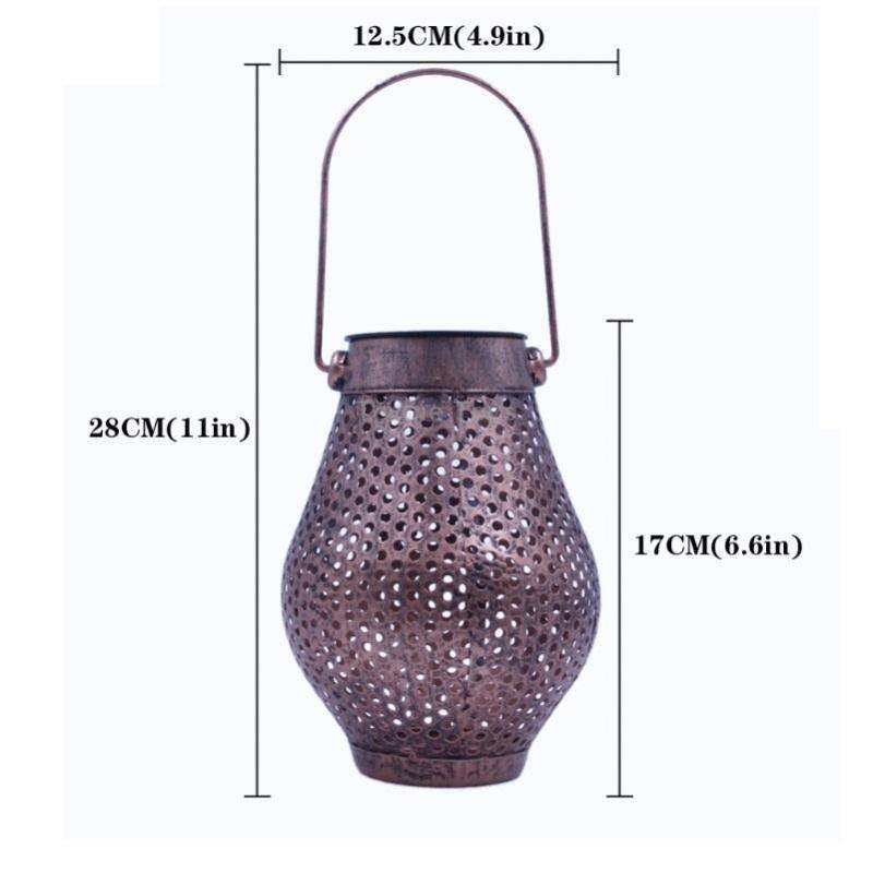 Outdoor Courtyard Wrought Iron LED Solar Portable Hollow Lantern(Copper)