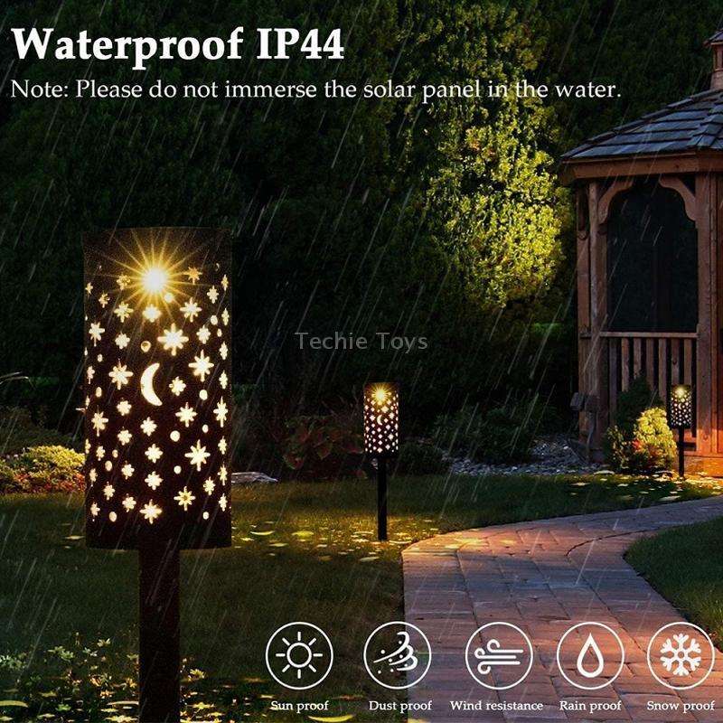 Outdoor Garden Wrought Iron Hollow Stars Moon Lantern Solar LED Lawn Ground Light(Warm Light)