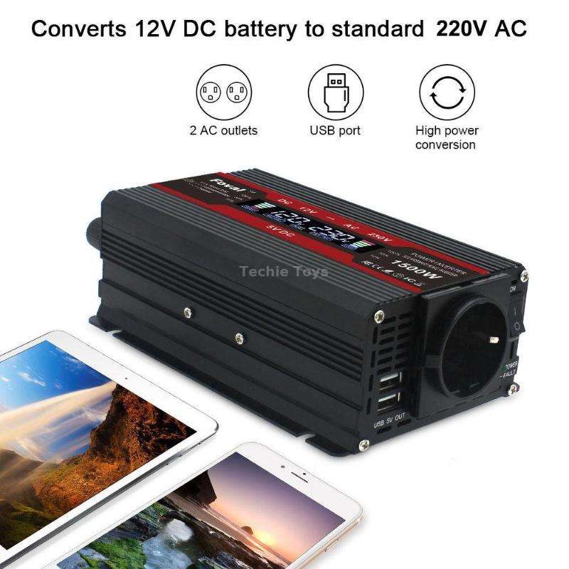 3000W LCD Smart Home Car Inverter 12V To 220V Power Converter