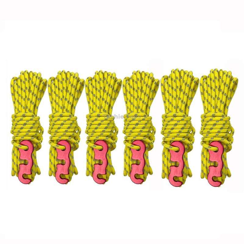 4m x 6 Rolls Outdoor Camping Tent Canopy Wind Rope Luminous Multi-Function Wind Rope Buckle Tent Fix