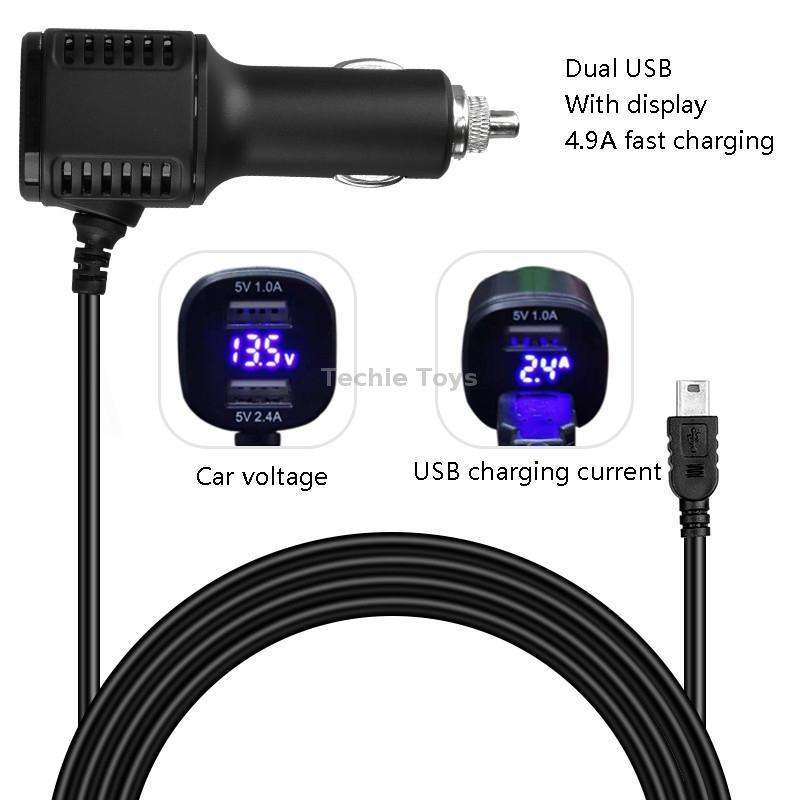 H519 Car Charger Driving Recorder Power Cord Dual USB With Display Charging Line, Specification: Mic