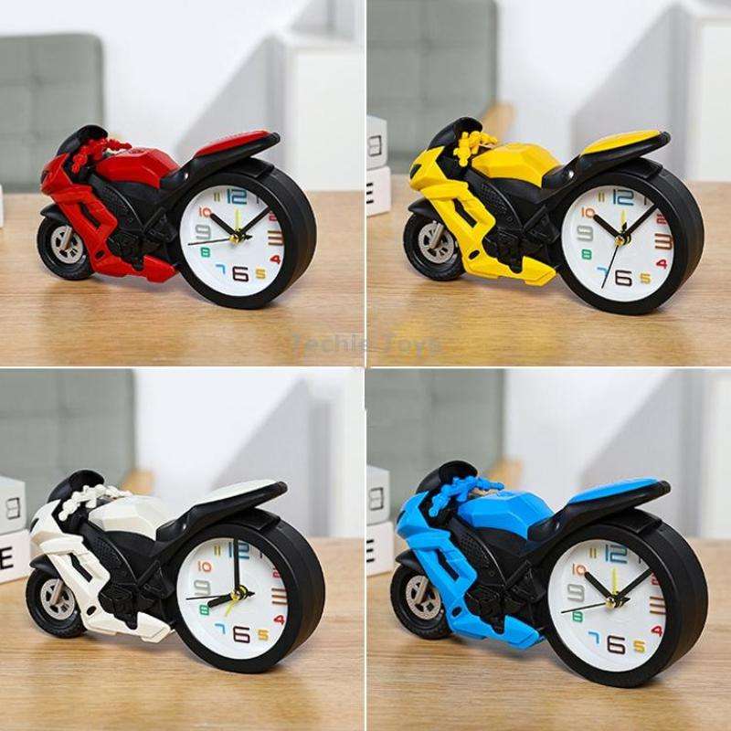 Motorcycle Alarm Clock Ornaments Creative Child Gift Clock(Blue Motorcycle Racing)