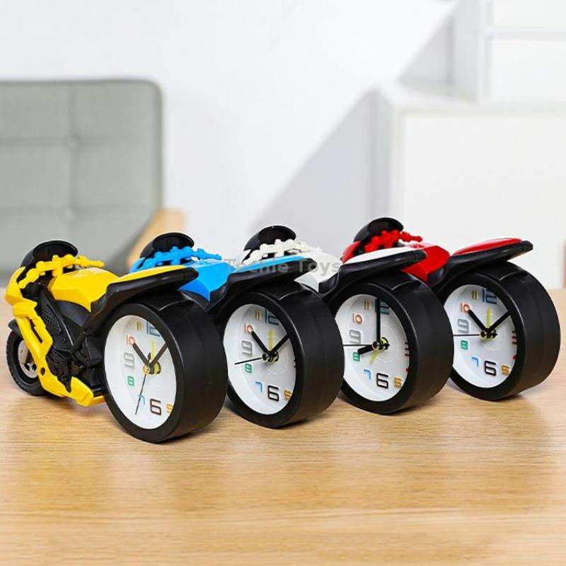 Motorcycle Alarm Clock Ornaments Creative Child Gift Clock(Blue Motorcycle Racing)
