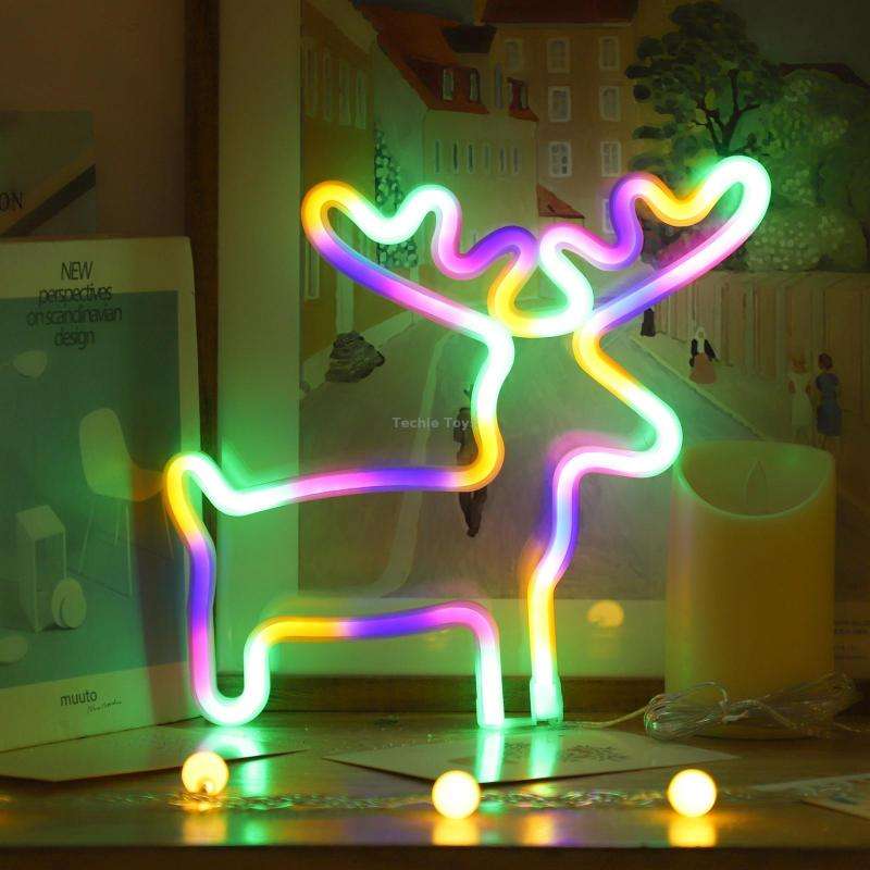 Christmas Decoration Neon Lights Wall-Mounted Ornaments, Spec: Elk-Colorful Light