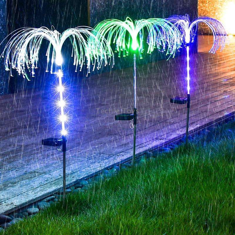 Solar Fiber Optic Jellyfish Lamp Lawn Ground Plug LED Lamp Outdoor Garden Decoration Lamp(Colorful L
