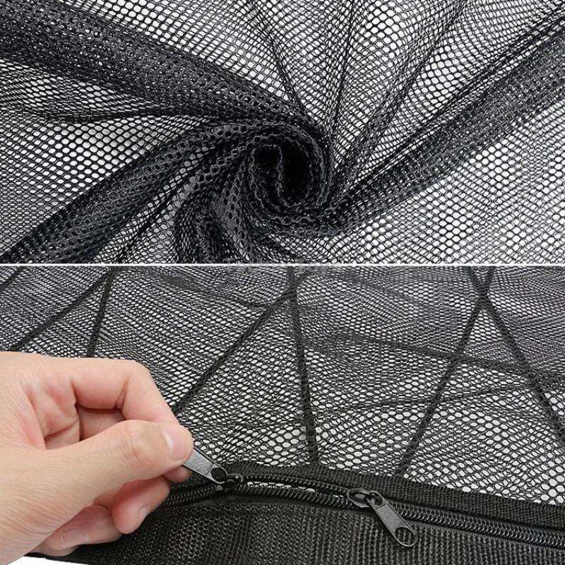 Car Ceiling Storage Net Bag Draw Rope Double-Layer Zipper Car Storage Net Pocket(80x55cm)
