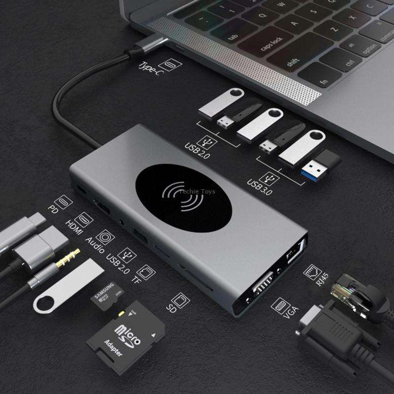 BX15W USB HUB Type-C Docking Station with Wireless Charge Function(15 in 1)