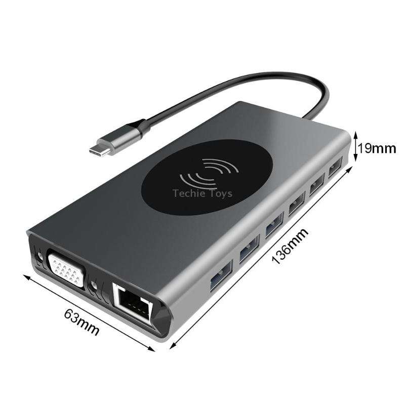 BX15W USB HUB Type-C Docking Station with Wireless Charge Function(15 in 1)