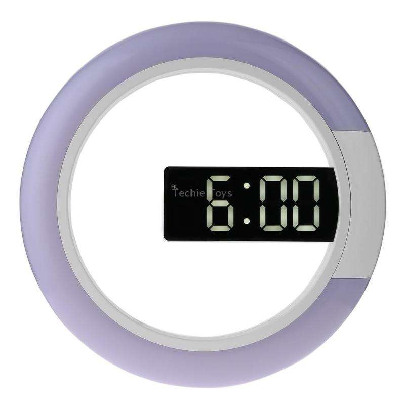 LED Mirror Hollow Wall Clock 7-color Switch Electronic Digital Display Wall Clock(White)