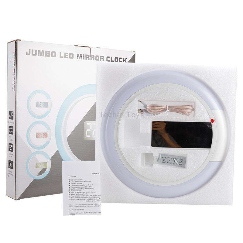 LED Mirror Hollow Wall Clock 7-color Switch Electronic Digital Display Wall Clock(White)