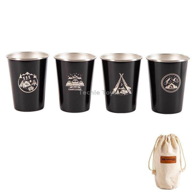 4 PCS / Set Outdoor Picnic Stainless Steel Cup With Storage Bag (Black)