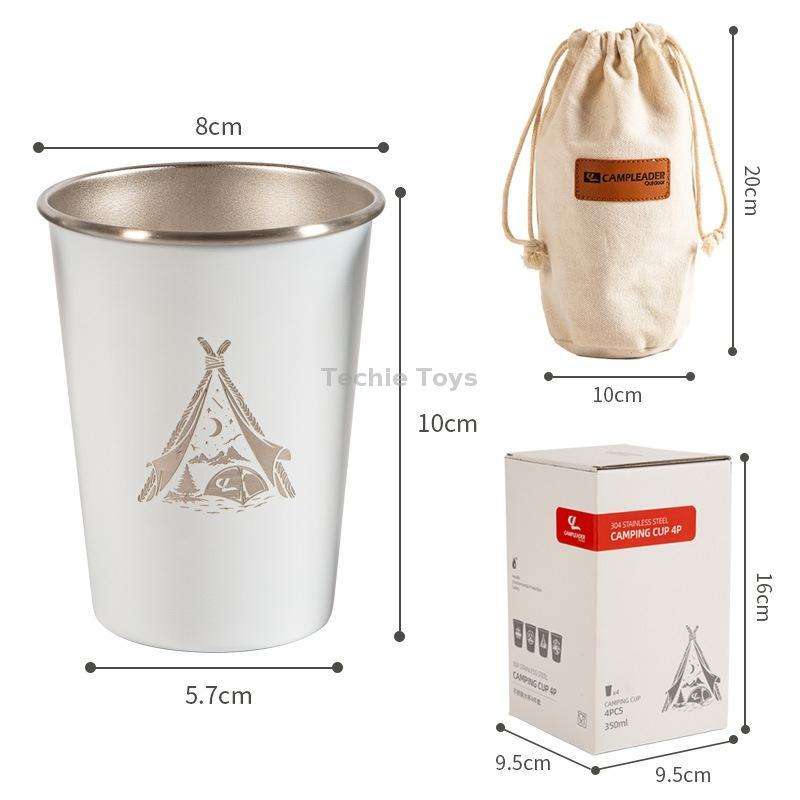 4 PCS / Set Outdoor Picnic Stainless Steel Cup With Storage Bag (Black)