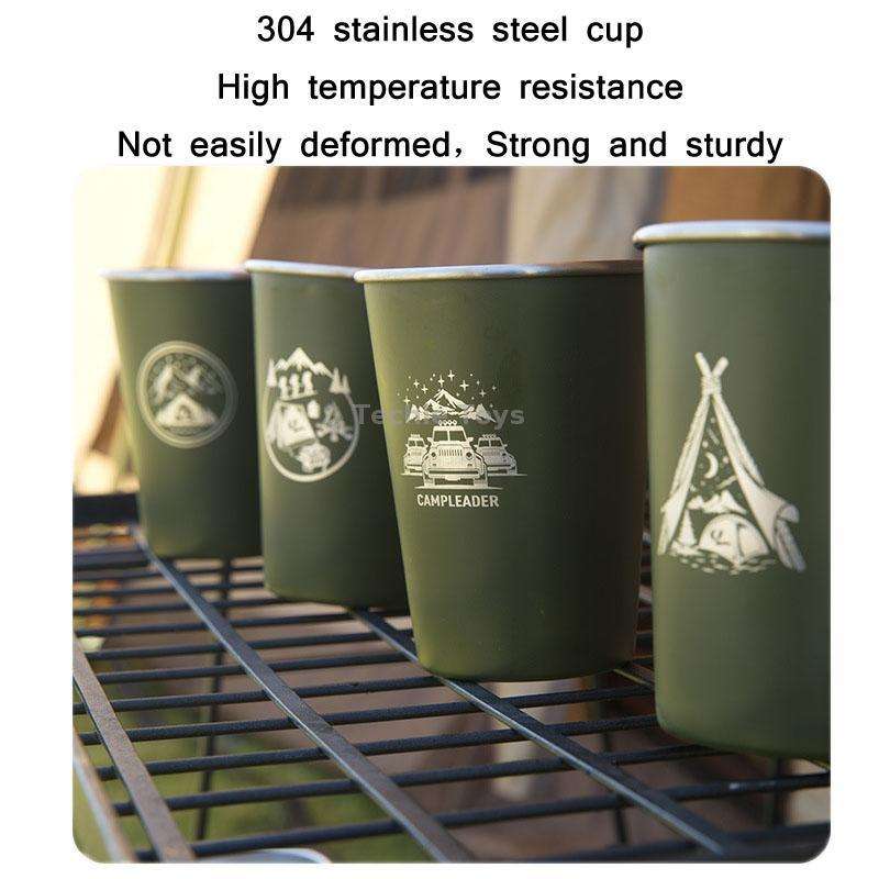 4 PCS / Set Outdoor Picnic Stainless Steel Cup With Storage Bag (Black)