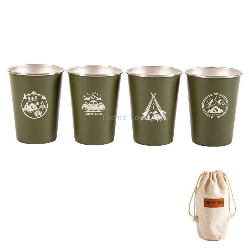 4 PCS / Set Outdoor Picnic Stainless Steel Cup With Storage Bag (Army Green)