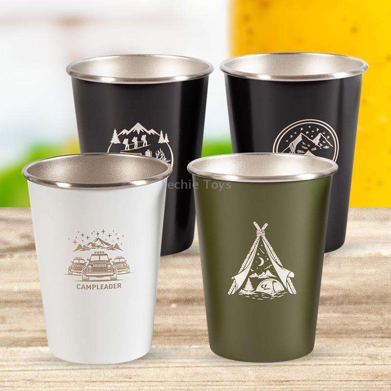 4 PCS / Set Outdoor Picnic Stainless Steel Cup With Storage Bag (Army Green)