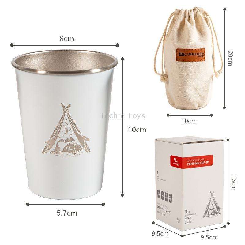 4 PCS / Set Outdoor Picnic Stainless Steel Cup With Storage Bag (Army Green)