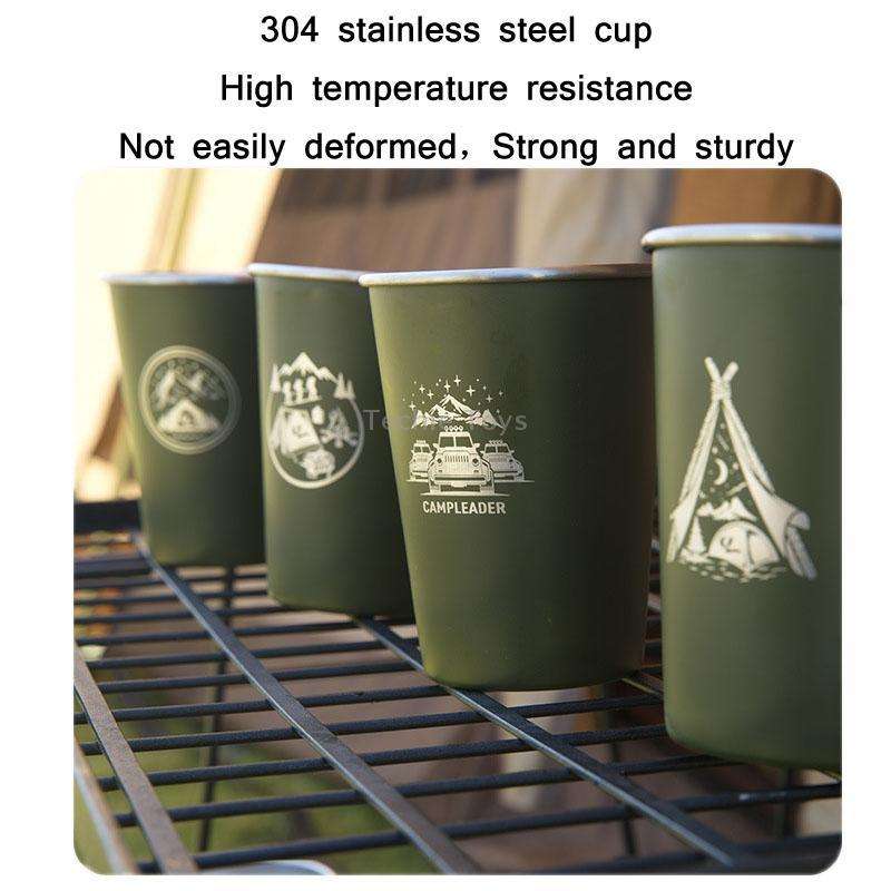 4 PCS / Set Outdoor Picnic Stainless Steel Cup With Storage Bag (Army Green)