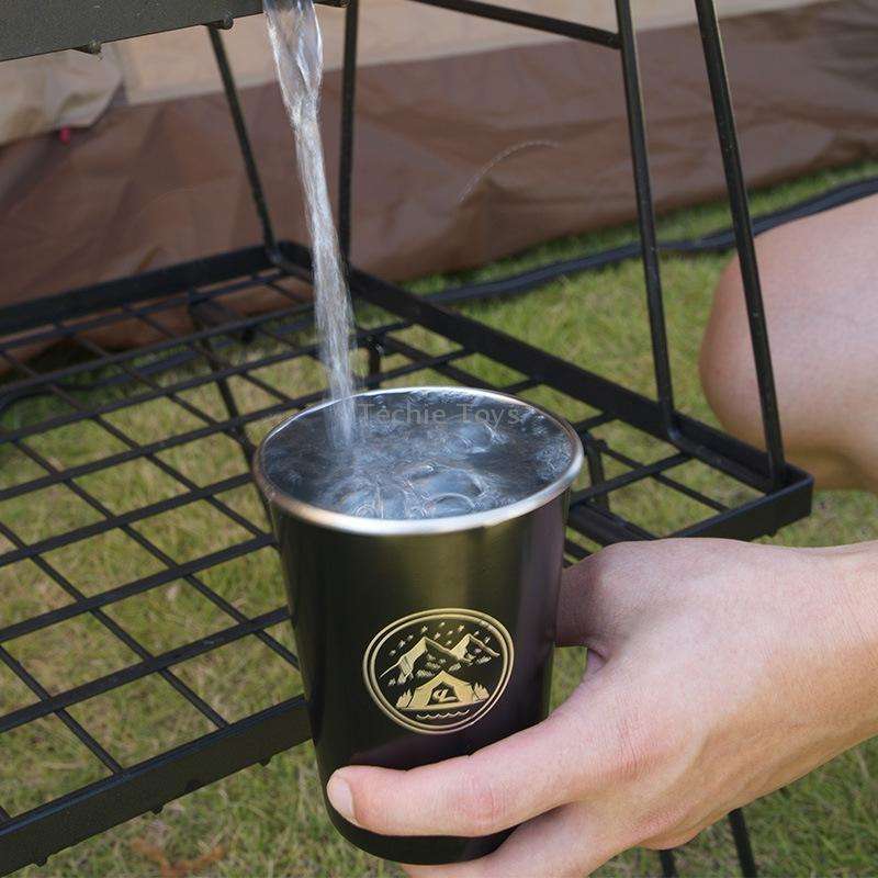 4 PCS / Set Outdoor Picnic Stainless Steel Cup With Storage Bag (Army Green)
