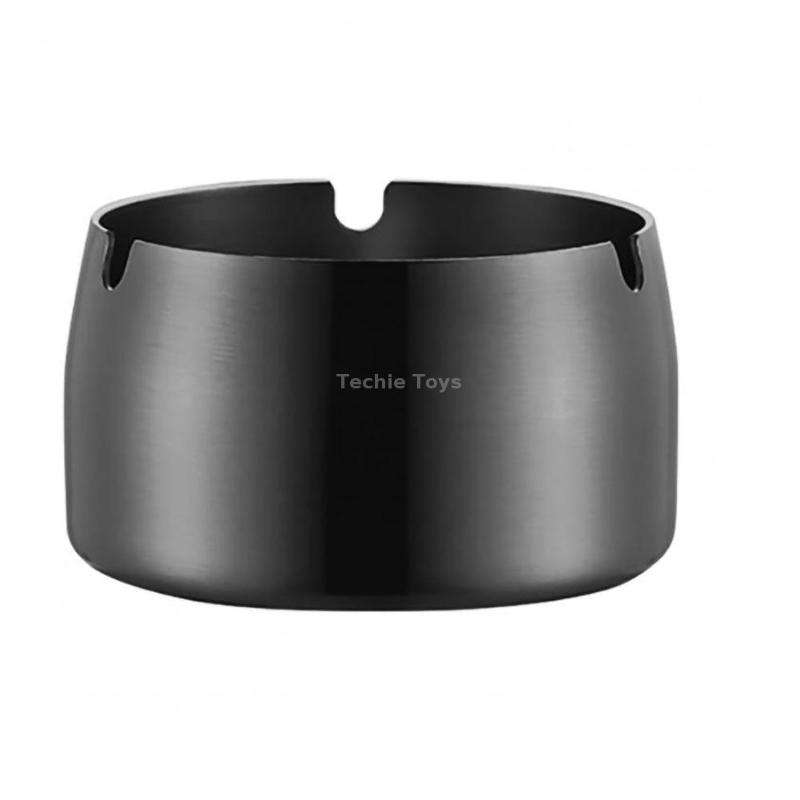 Thickened Stainless Steel Ashtray Windproof And Drop-Proof Ashtray, Specification: Large(Black)